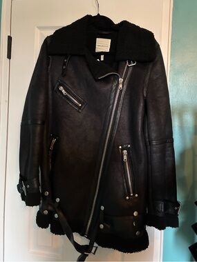 Avec Les Filles Black Faux Shearling Oversized Moto Coat